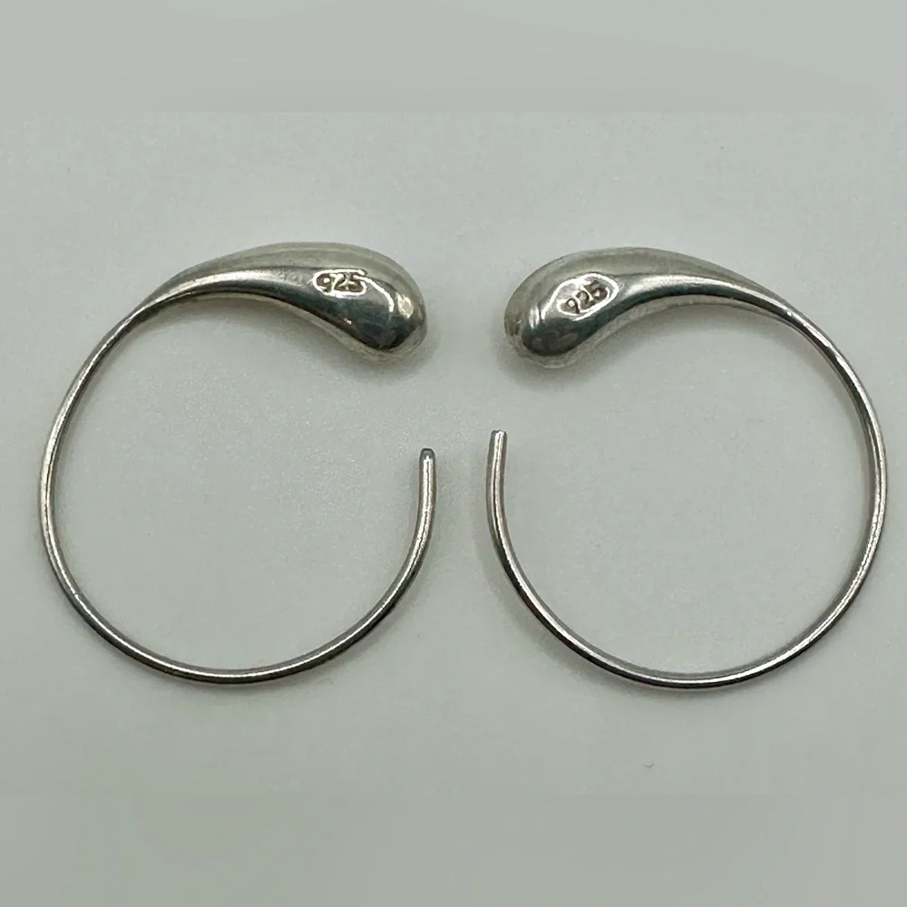 Sterling Silver 925 Earrings Teardrop Round Hoop Eternal Circle Luna Tear Drop
